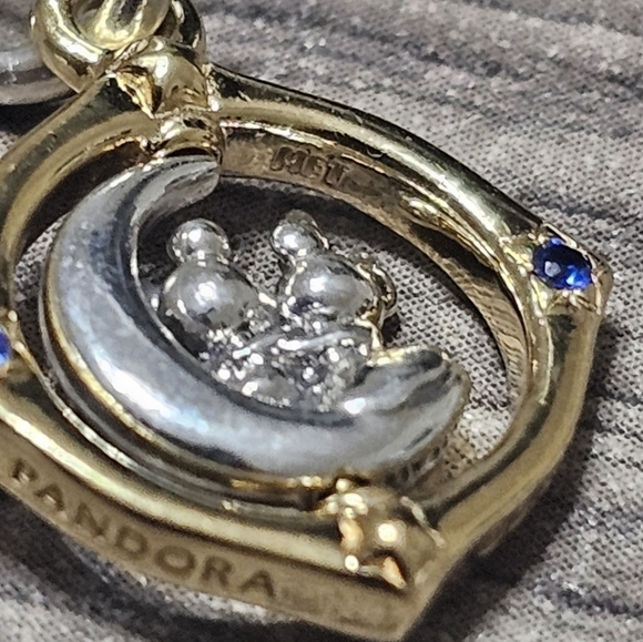 Disney Mickey Mouse & Minnie Mouse Two-tone Spinning Moon Dangle Charm - Picture 4 of 6